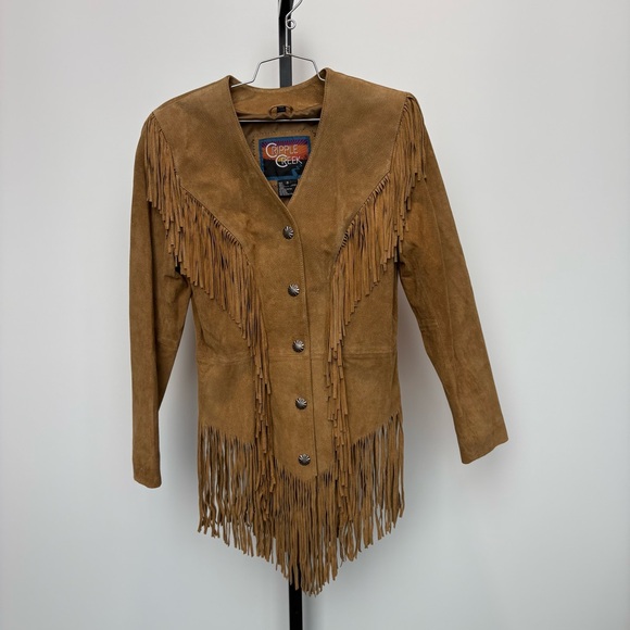 Cripple Creek Brown Suede Leather Fringe Jacket With Snap Buttons Womens Small - Picture 2 of 11